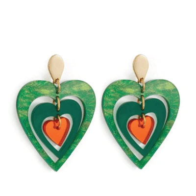 Toolally Orange & Green Pop Heart Earrings