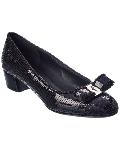 Ferragamo Vara Bow Sequin Pump In Black