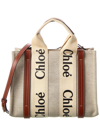 CHLOÉ CHLOÉ WOODY SMALL CANVAS & LEATHER TOTE