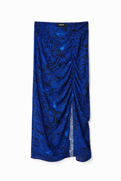 Desigual Slim Midi Slit Skirt In Blue