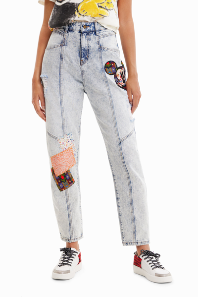 Desigual Relaxed Jeans Featuring Disney's Mickey Mouse In Blue