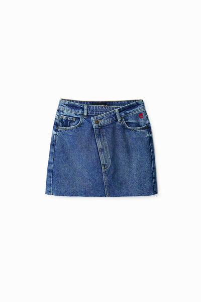 Desigual Criss-cross Waist Denim Mini Skirt In Blue