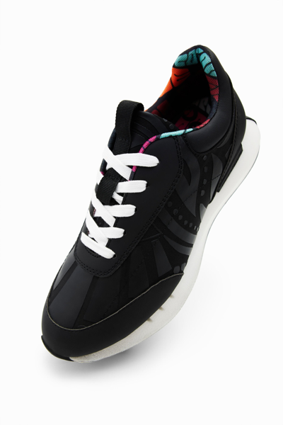 Desigual Running Sneakers With Rubberised Details In Black