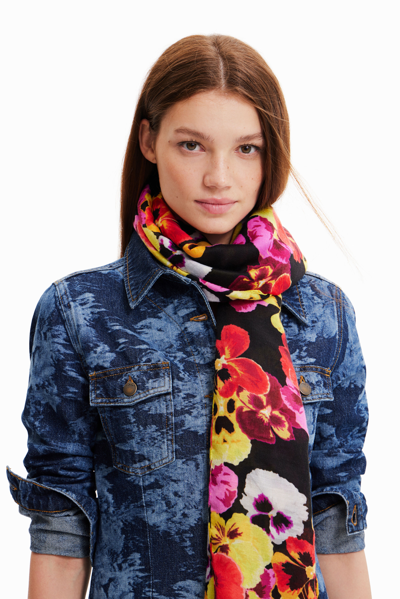 Desigual Rectangular Floral Foulard In Material Finishes