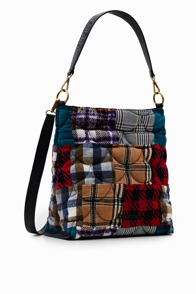 Desigual Large Tartan Bucket Bag In Material Finishes