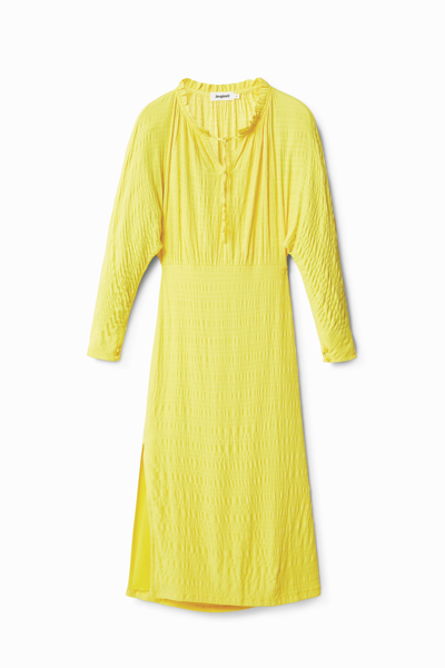 Desigual Textured Midi Dress In Yellow