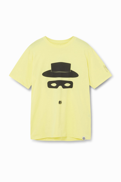 Desigual Illustration Cotton T-shirt In Yellow