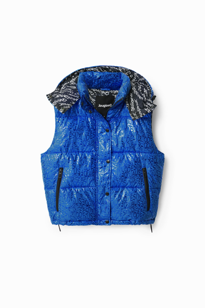 Desigual Logo Quilted Gilet In Blue