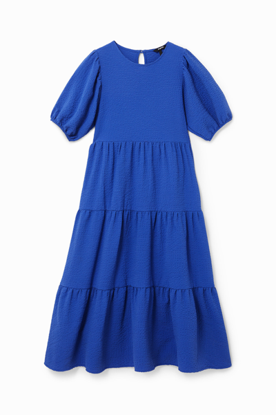 Desigual Plain Texturized Midi-dress In Blue