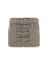 Blumarine Khaki Buckle Denim Miniskirt In Mushroom