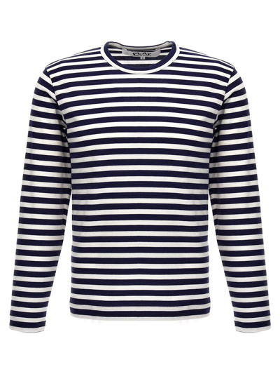 Comme Des Garçons Play Logo Stripes T-shirt In Blue
