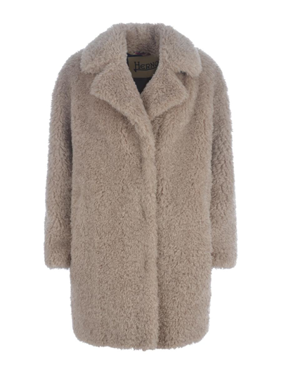 Herno Faux-fur Single-breasted Coat In Pink