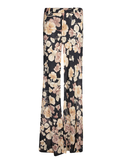 Saint Laurent Floral-print Flared Trousers In Noir Beige