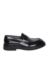 Santoni Leather Sole Penny Strap Round Toe Loafer In Black