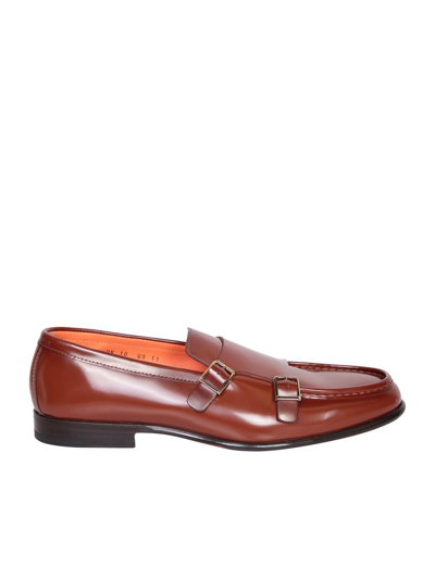 Santoni Monk Strap Loafers In Brown