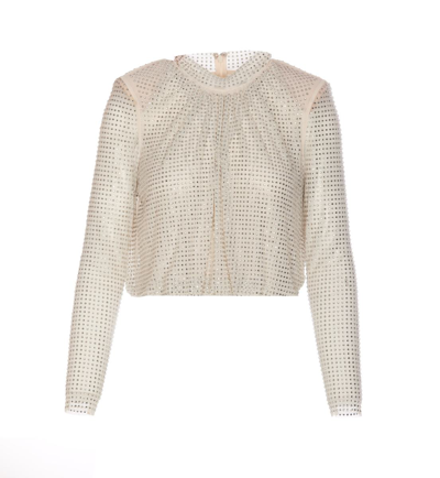 Self-portrait Rhinestone-embellished Cropped Top In Nude