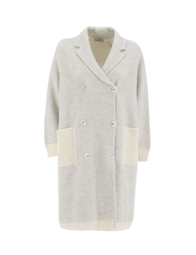 Panicale Cream Ribbed Knit Coat In White