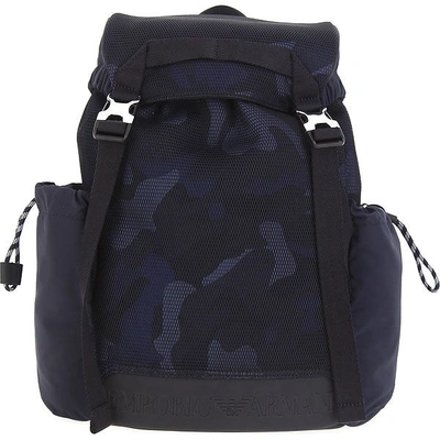 Emporio Armani Camouflage-pattern Mesh-panelling Backpack In Blue