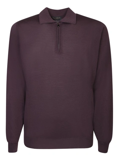 Dell'oglio Bordeaux Wool Zip Polo Shirt In Burgundy