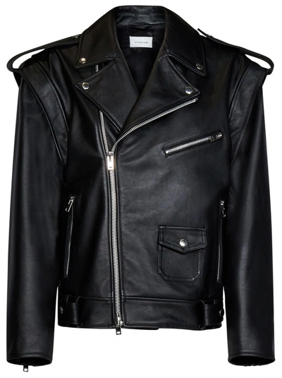 Armarium Lena Convertible Leather Biker Jacket In Black