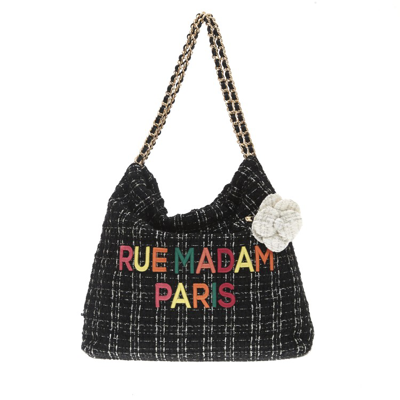 Rue Madame Black Tweed Bag With Chain