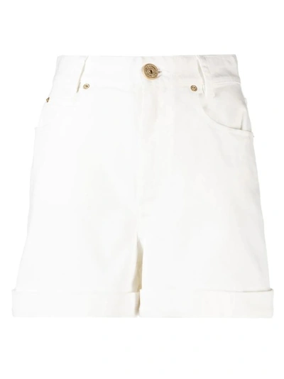 Balmain High Rise Cotton Shorts In White