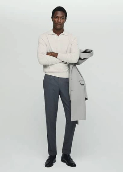 Mango Man 100% Cashmere Knitted Polo Shirt Light/pastel Grey
