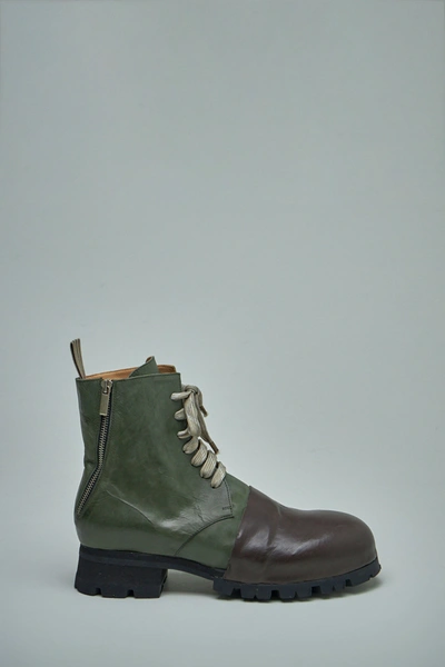 Ziggy Chen Polished-finish Leather Boots In Green