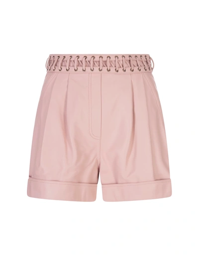 Balmain Laced Pleated Leather Shorts In Rosa