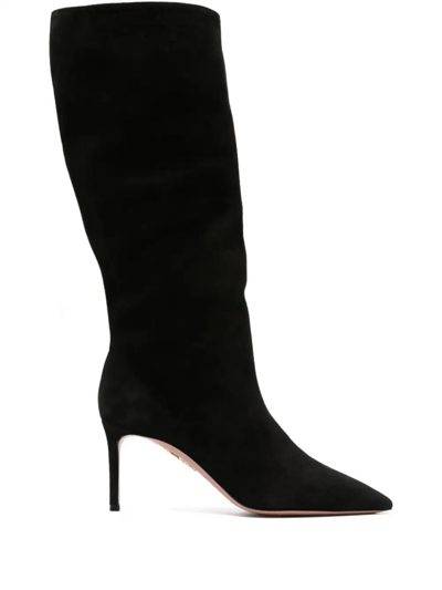 Aquazzura 80mm Pointed-toe Suede Boots In Black