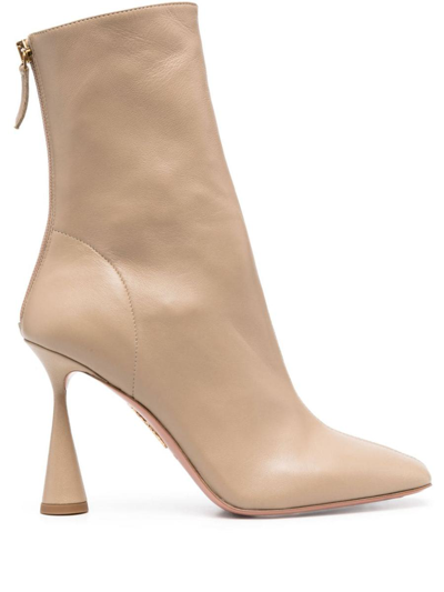 Aquazzura 100mm Leather Ankle Boots In Nude & Neutrals