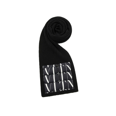 Valentino Wool Logo Scarf In Black