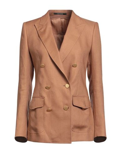 Tagliatore 02-05 Woman Suit Jacket Tan Size 6 Linen In Brown