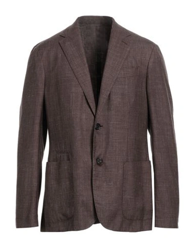 Zegna Man Blazer Dark Brown Size 46 Cashmere, Silk, Hemp