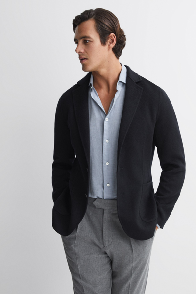 Reiss Flutter - Navy Slim Fit Wool Blend Single Breasted Blazer, Uk 46