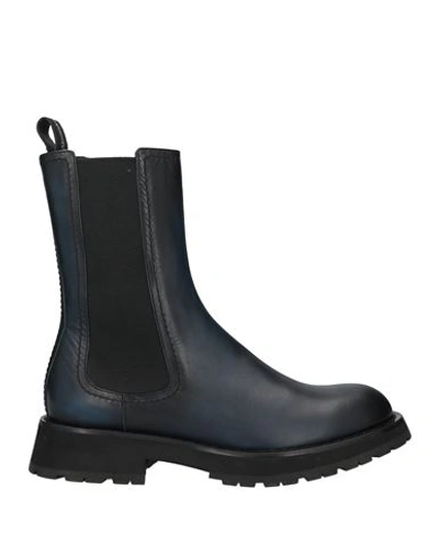 Alexander Mcqueen Man Knee Boots Midnight Blue Size 12 Soft Leather In Black