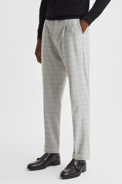 Reiss Soft Grey Slim Fit Prince Of Wales Rolled Hem Trousers