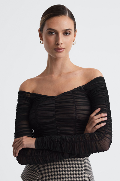 Good American Ruched Off-the-shoulder Top In Black