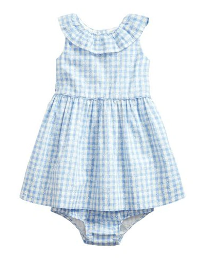 Polo Ralph Lauren Printed Cotton Poplin Ruffle Dress Newborn Girl Baby Dress Azure Size 3 Cotton In Blue