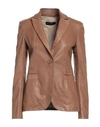 Street Leathers Woman Suit Jacket Camel Size Xl Soft Leather In Beige