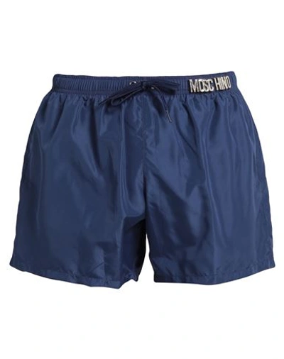 Moschino Man Swim Trunks Navy Blue Size Xs Polyester In Navy Blue