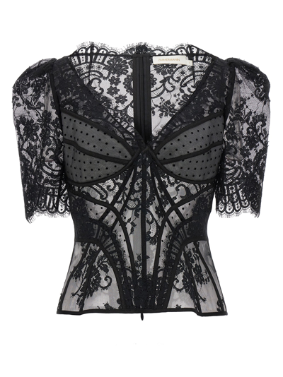 Zimmermann Gathered Cotton-blend Lace Top In Black