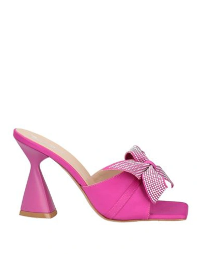 Divine Follie Woman Sandals Fuchsia Size 10 Textile Fibers In Pink
