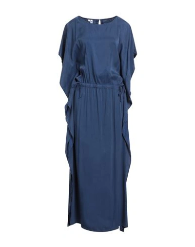 European Culture Woman Maxi Dress Navy Blue Size S Cupro, Rayon, Rubber