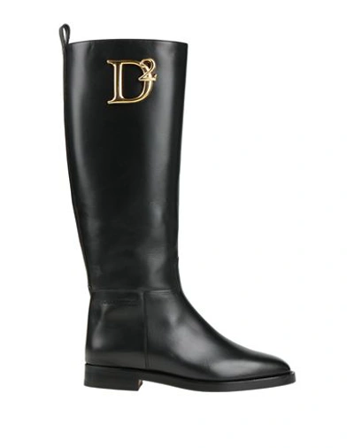 Dsquared2 Woman Knee Boots Black Size 11 Calfskin