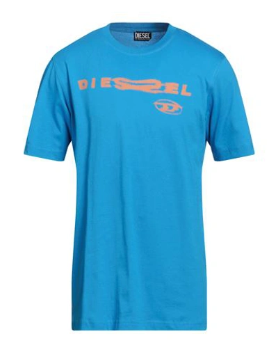 Diesel Man T-shirt Azure Size 3xl Cotton In Blue