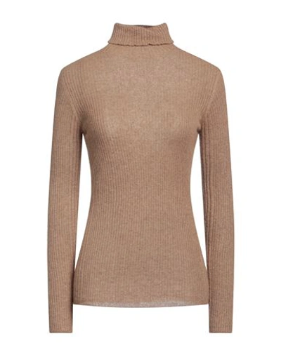 Gentryportofino Woman Turtleneck Khaki Size 12 Alpaca Wool, Silk In Beige