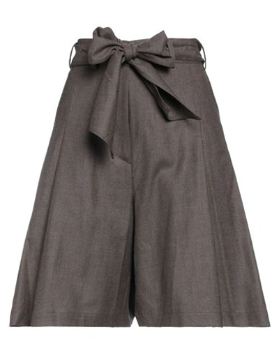 Gentryportofino Woman Shorts & Bermuda Shorts Dark Brown Size 6 Virgin Wool, Cashmere