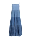 European Culture Woman Maxi Dress Slate Blue Size M Cotton, Ramie, Silk