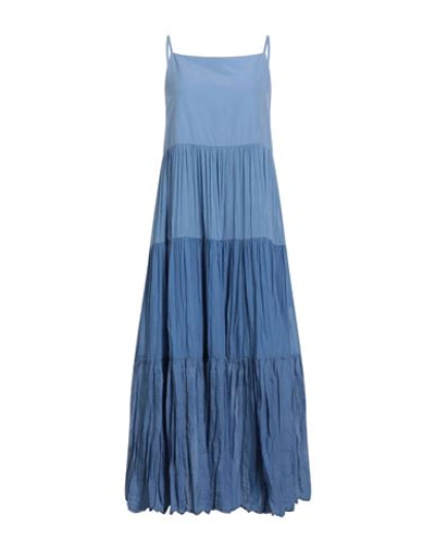 European Culture Woman Maxi Dress Slate Blue Size M Cotton, Ramie, Silk